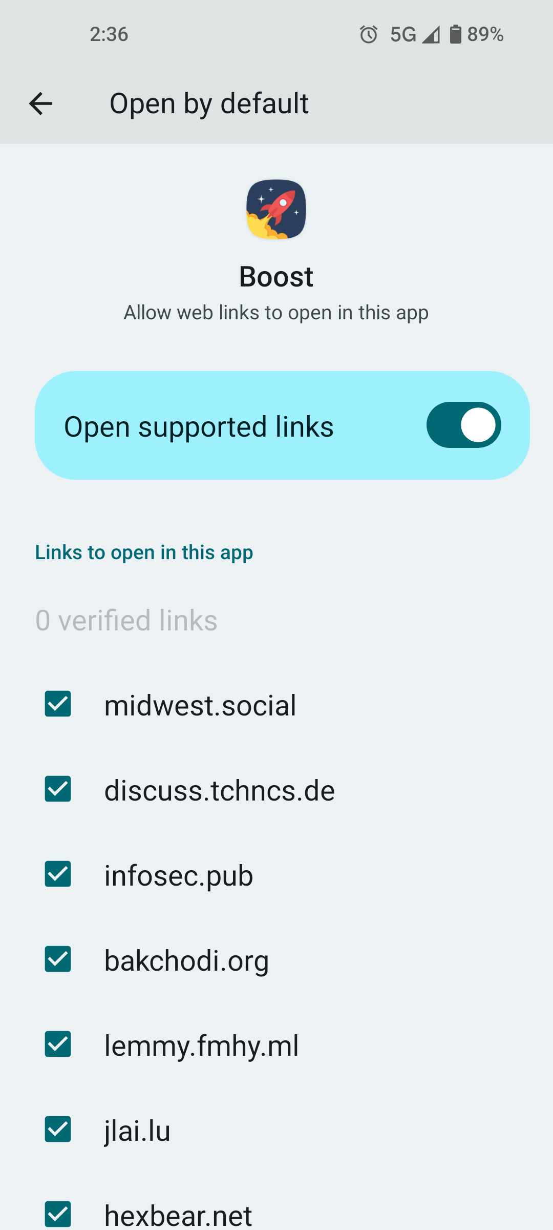 "Open by default" settings page for Boost