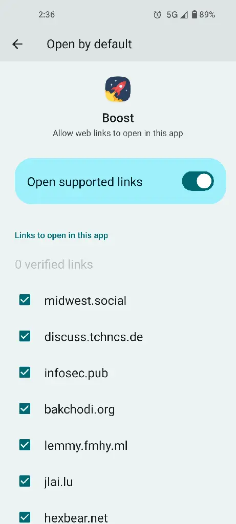 &quot;Open by default&quot; settings page for Boost