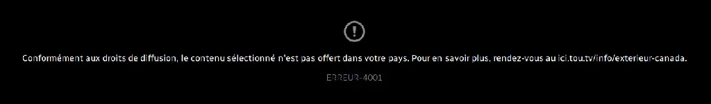 Conformément aux droits de diffusion, le contenu sélectionné n&#39;est pas offert dans votre pays. Pour en savoir plus, rendez-vous au ici.tou.tv/info/exterieur-canada.